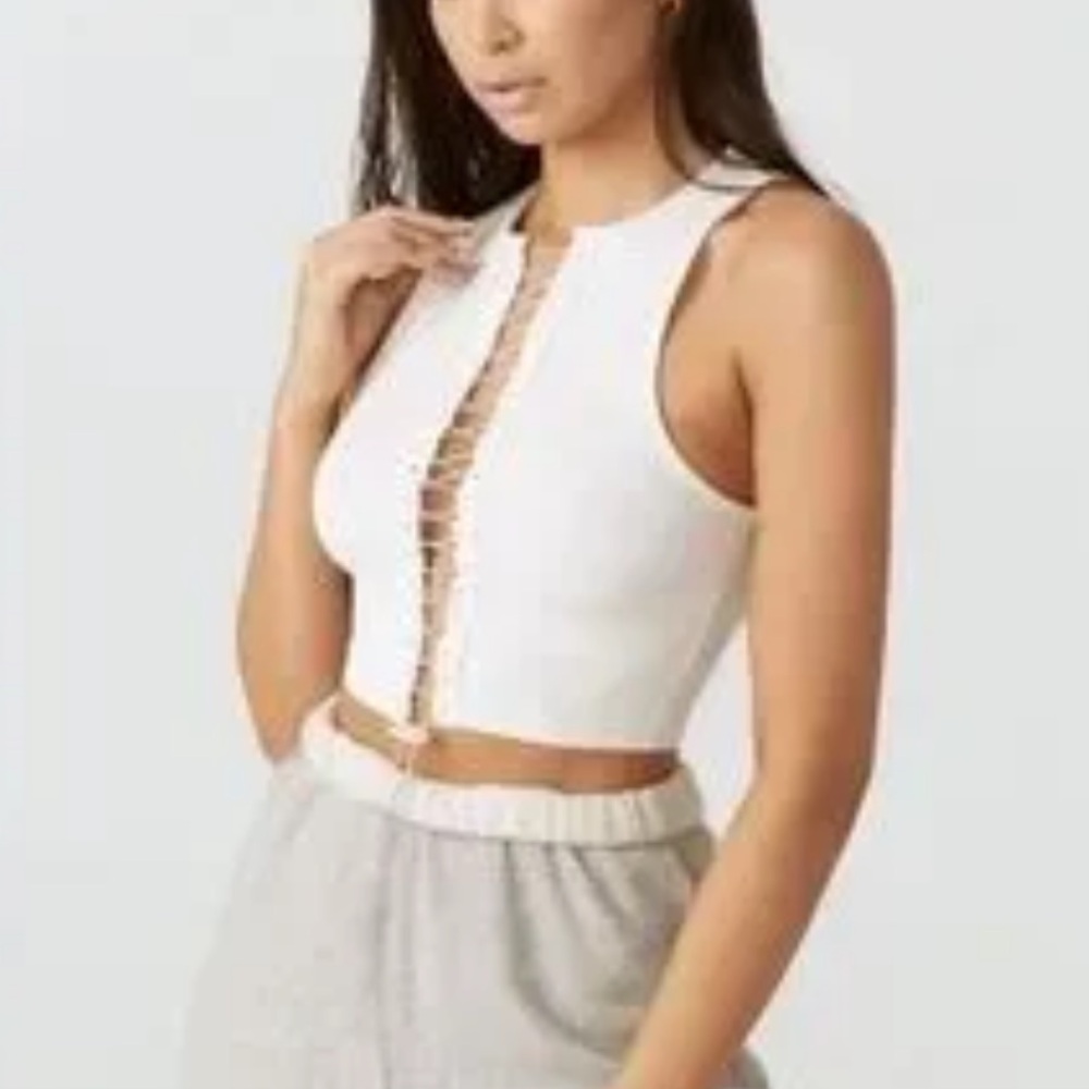 Joah Brown Lace Up Crop Tank small medium - Picture 3 of 14